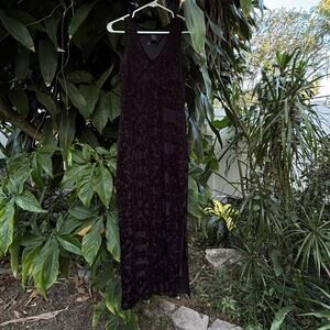 Vintage Y2k Embossed Velvet Grunge Punk Early 2000s Maxi Dress Slit Small Goth